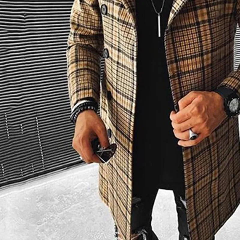 Men's Plaid Print Lapel Single Breasted Coat 07804648X sold by Manly product image thumbnail 4