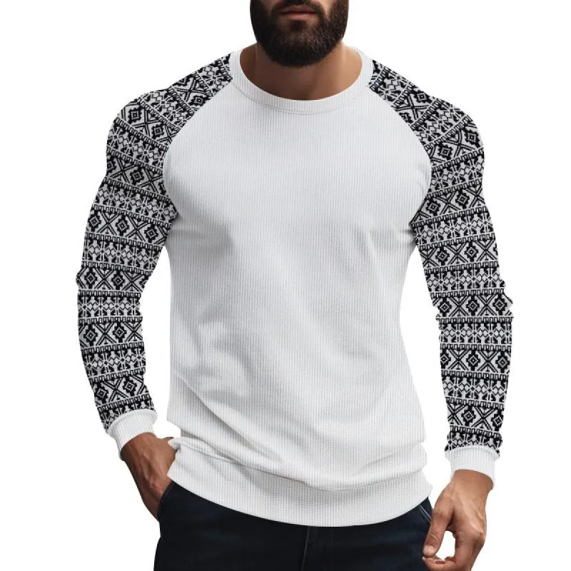 Men's Casual Waffle Print Patchwork Slim Fit Long Sleeve T-shirt 47317270M sold by Manly