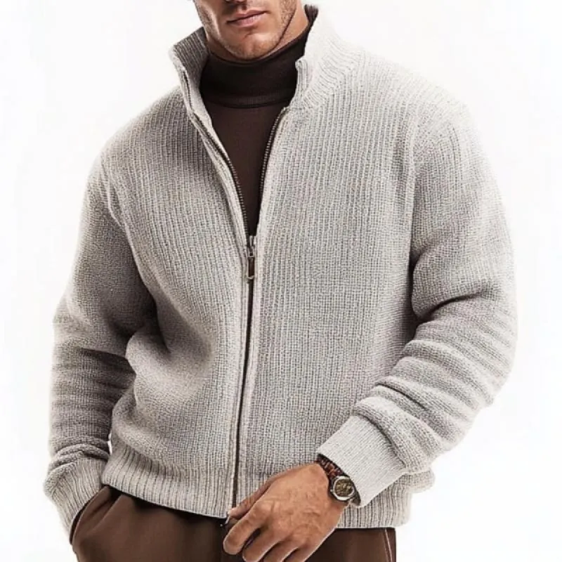Men's Classic Vintage Simple Stand Collar Comfort Zipper Cardigan 48088238K sold by Manly