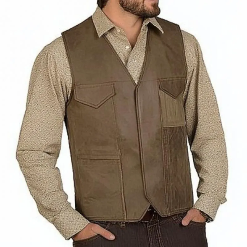 Men's Classic Vintage Casual Slim Fit Multi-Pocket Leather Vest 86860100K sold by Manly