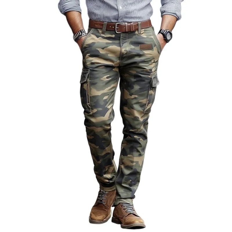 Men's Camouflage Multi-pocket Cotton Slim Cargo Pants 21344333Z sold by Manly