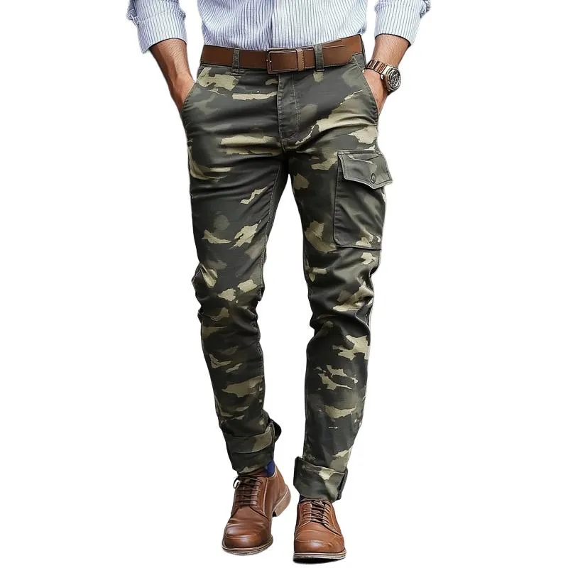 Men's Camouflage Multi-pocket Cotton Slim Cargo Pants 43036371Z sold by Manly