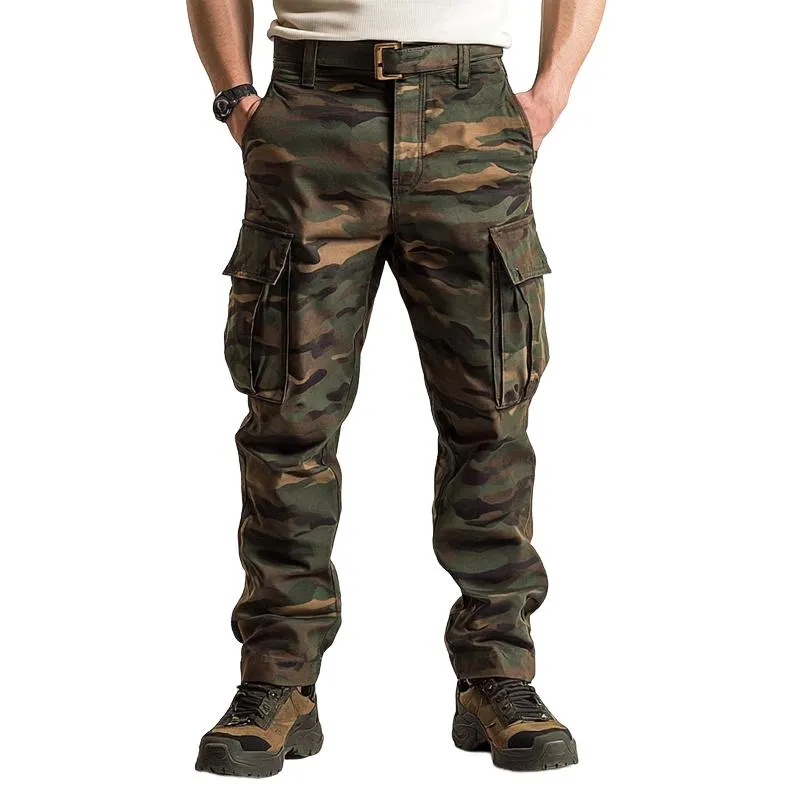 Men's Camouflage Multi-pocket Cotton Straight Cargo Pants 81455927Z sold by Manly