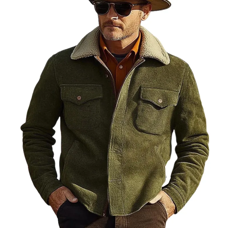 Men's Army Green Fur Collar Button Jacket 88108076U sold by Manly