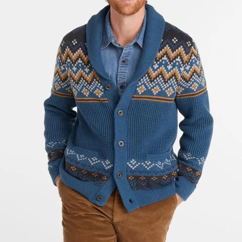 Men's Vintage Lapel Jacquard Long Sleeve Cardigan 72258469Y sold by Manly product image thumbnail 3