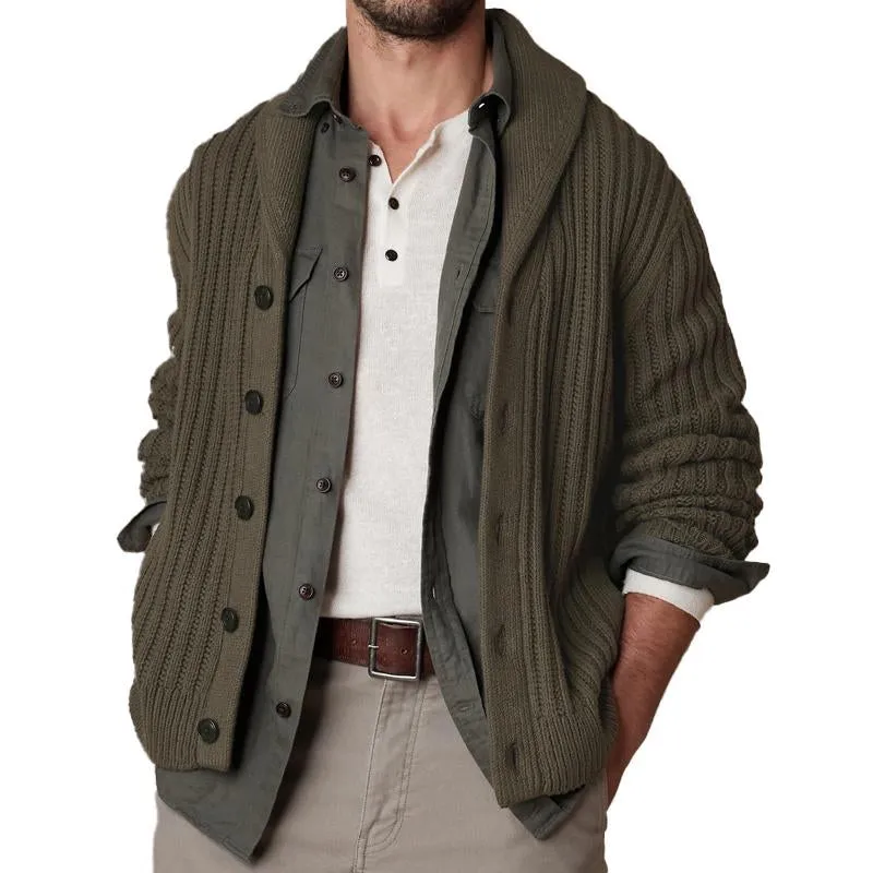 Men's Vintage Solid Color Single Breasted Lapel Long Sleeve Cardigan 69404031Y sold by Manly