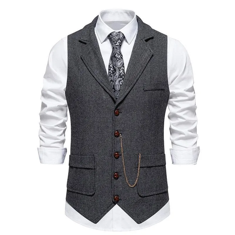 Men's Vintage Herringbone Lapel Chain Suit Vest 64542547Y sold by Manly product image thumbnail 5