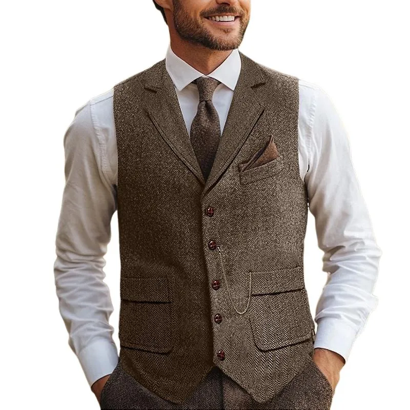 Men's Vintage Herringbone Lapel Chain Suit Vest 64542547Y sold by Manly