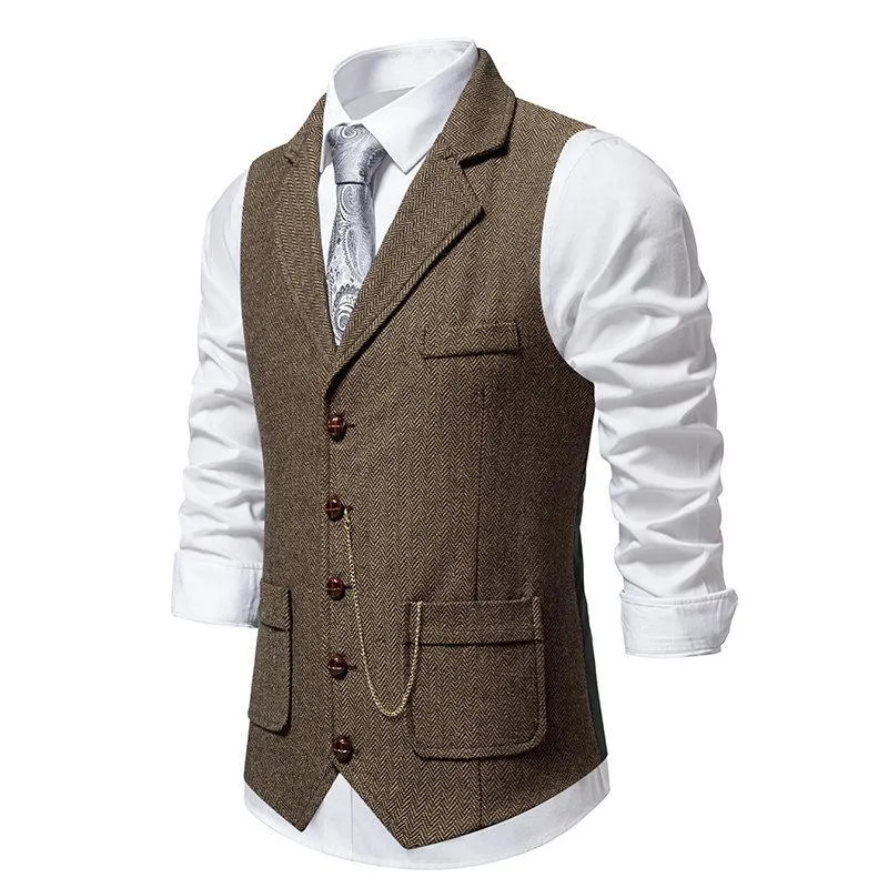 Men's Vintage Herringbone Lapel Chain Suit Vest 64542547Y sold by Manly product image thumbnail 3