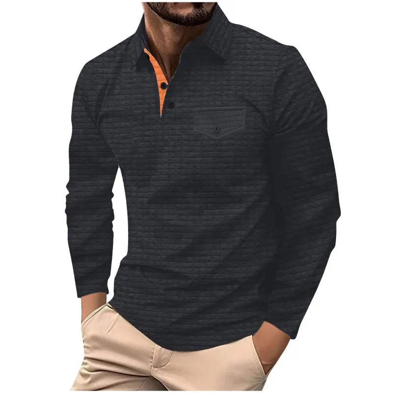 Men's Casual Simple Long-sleeved Plaid POLO Shirt 93406381F sold by Manly