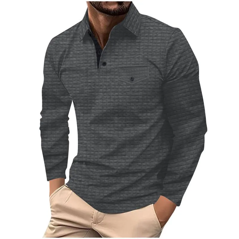 Men's Casual Simple Long-sleeved Plaid POLO Shirt 93406381F sold by Manly product image thumbnail 5