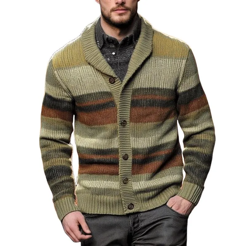 Men's Retro Casual Colorblock Knit Cardigan 05736787F sold by Manly