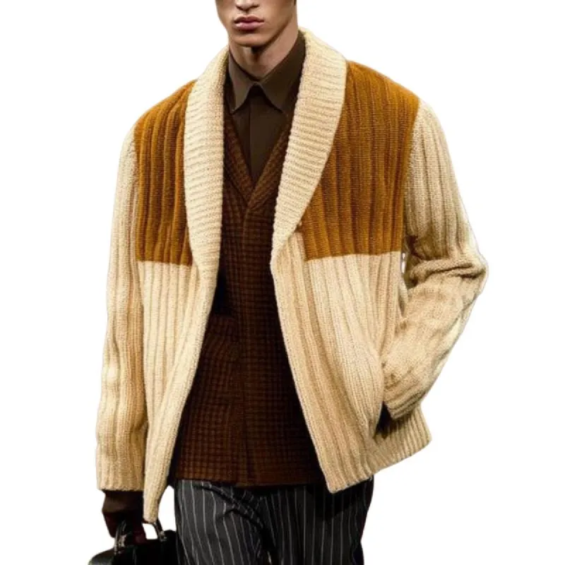 Men's Retro All-match Colorblock Knit Cardigan　23540678F sold by Manly
