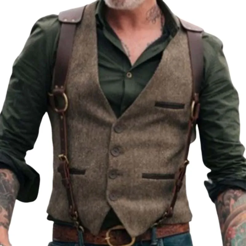 Men's Vintage Classic British Style Slim Button Multi-pocket Vest 68909139K sold by Manly