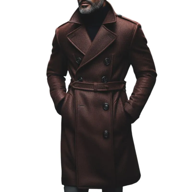 Men's Vintage Wool Blend Notch Lapel Double Breasted Slim Belt Coat 80429644M sold by Manly