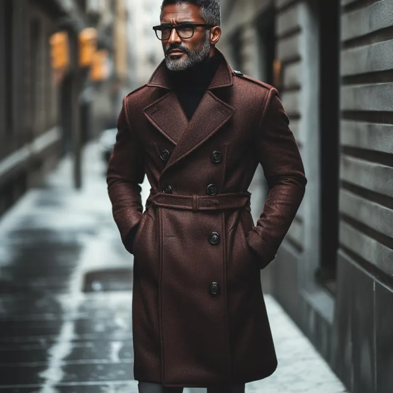 Men's Vintage Wool Blend Notch Lapel Double Breasted Slim Belt Coat 80429644M sold by Manly product image thumbnail 3