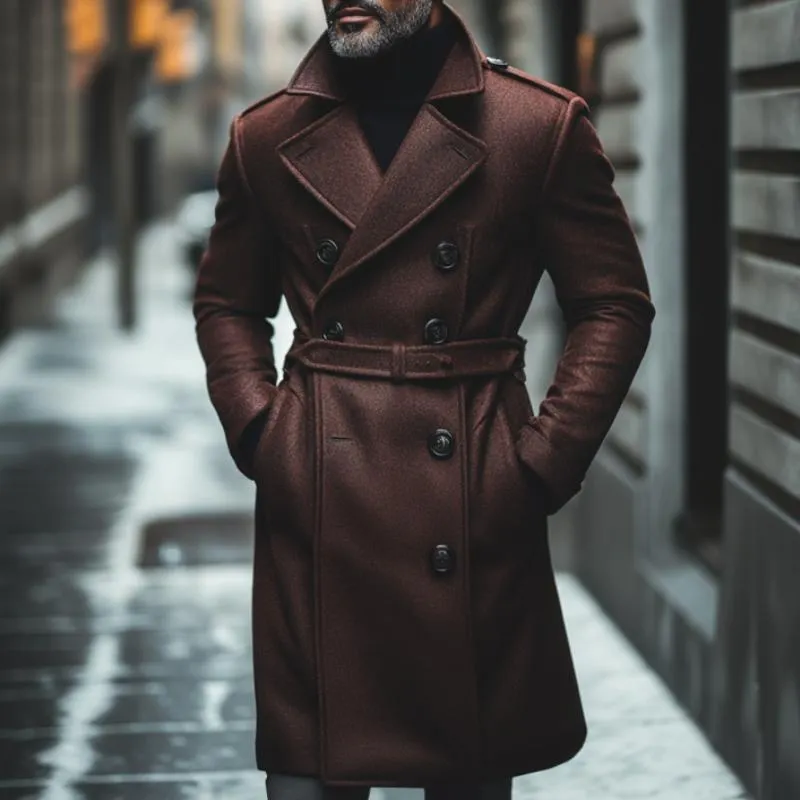 Men's Vintage Wool Blend Notch Lapel Double Breasted Slim Belt Coat 80429644M sold by Manly product image thumbnail 2