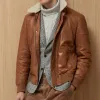 Men's Vintage Fur Collar Zip Fly Patchwork Leather Bomber Jacket 92288130M sold by Manly