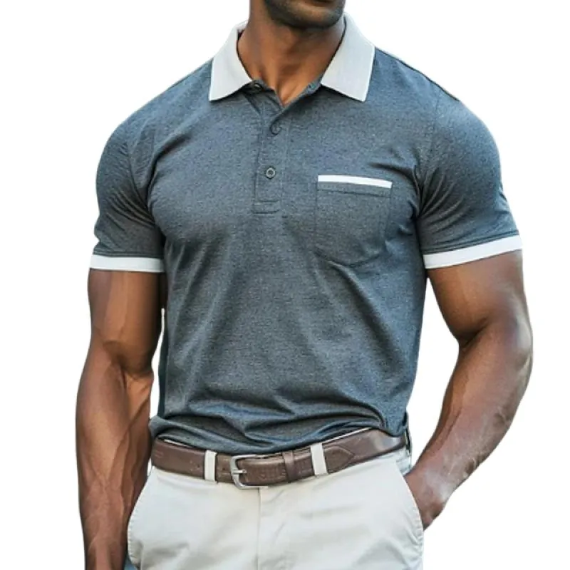 Men's Casual Contrast Pocket Lapel Short Sleeve Slim Fit Polo Shirt 80747458M sold by Manly