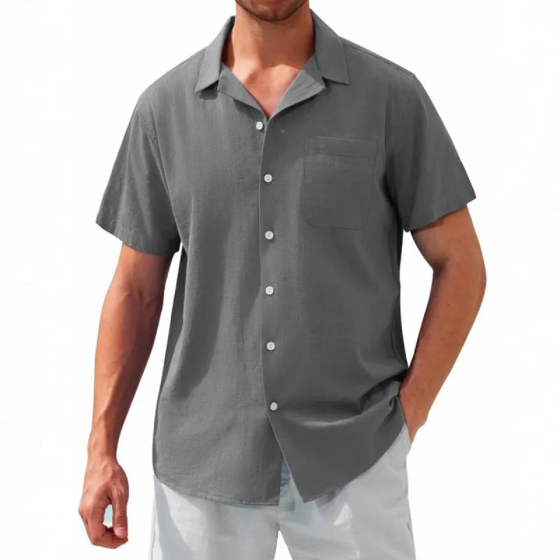 Men's Solid Color Lapel Short Sleeve Casual Shirt 42820330Z sold by Manly