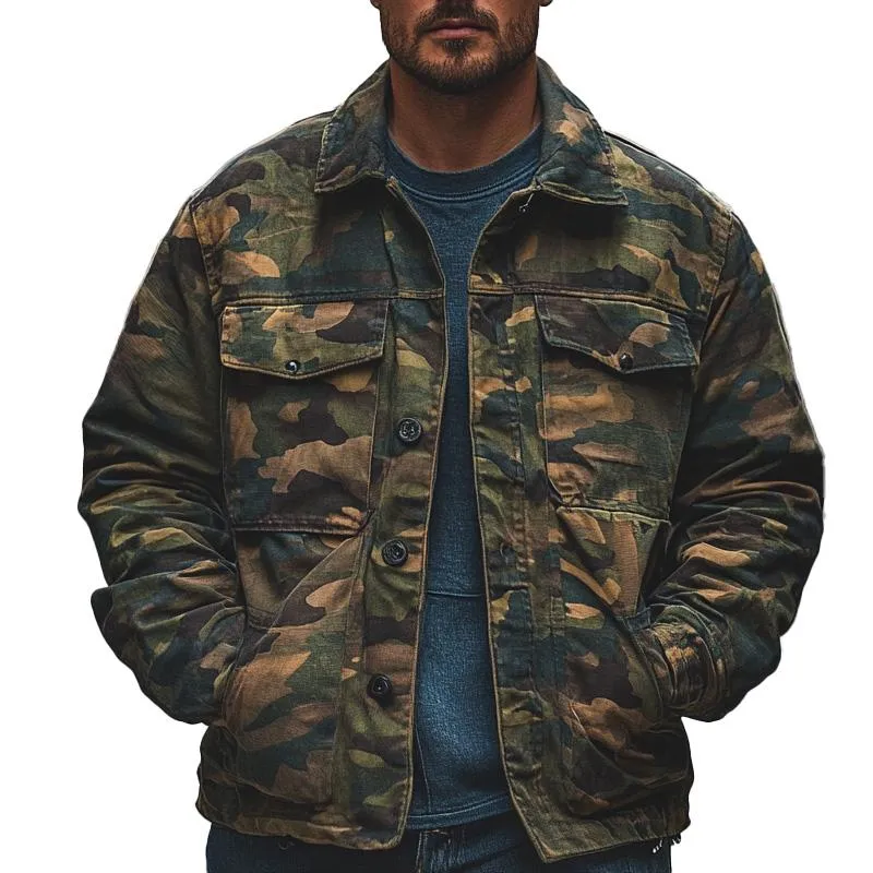 Men's Camouflage Print Lapel Multi-pocket Jacket 26650521X sold by Manly