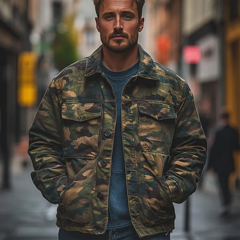 Men's Camouflage Print Lapel Multi-pocket Jacket 26650521X sold by Manly product image thumbnail 3