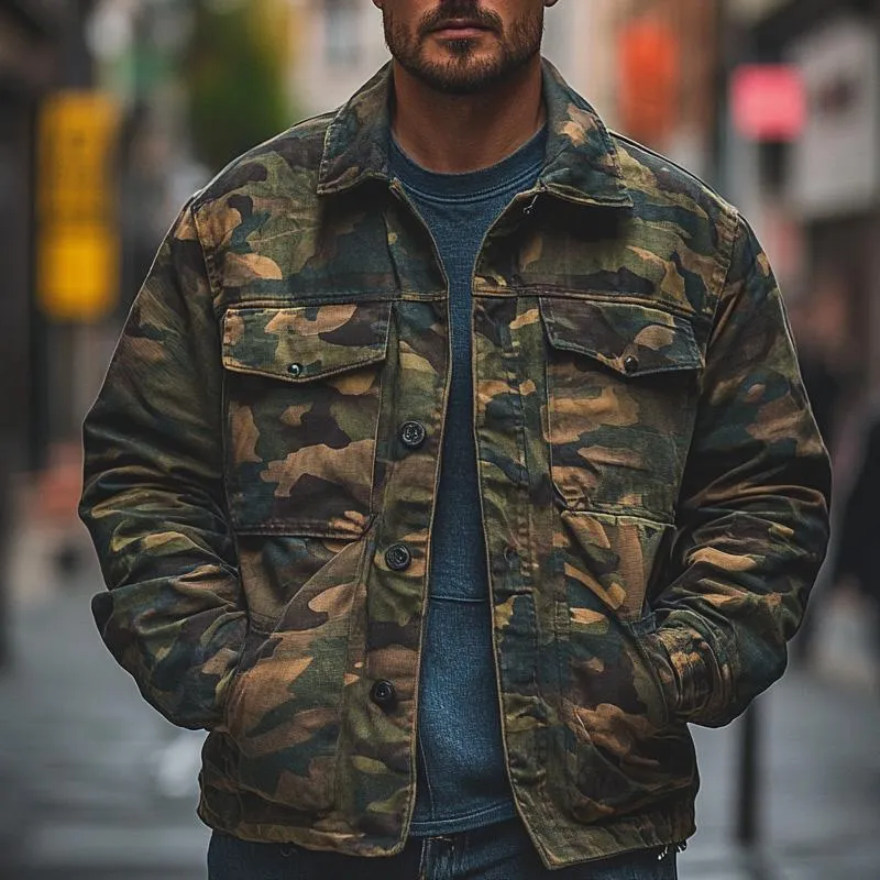 Men's Camouflage Print Lapel Multi-pocket Jacket 26650521X sold by Manly product image thumbnail 2