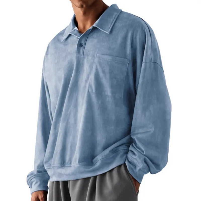 Men's Solid Color Loose Lapel Long Sleeve Casual Sweatshirt 95966565Z sold by Manly