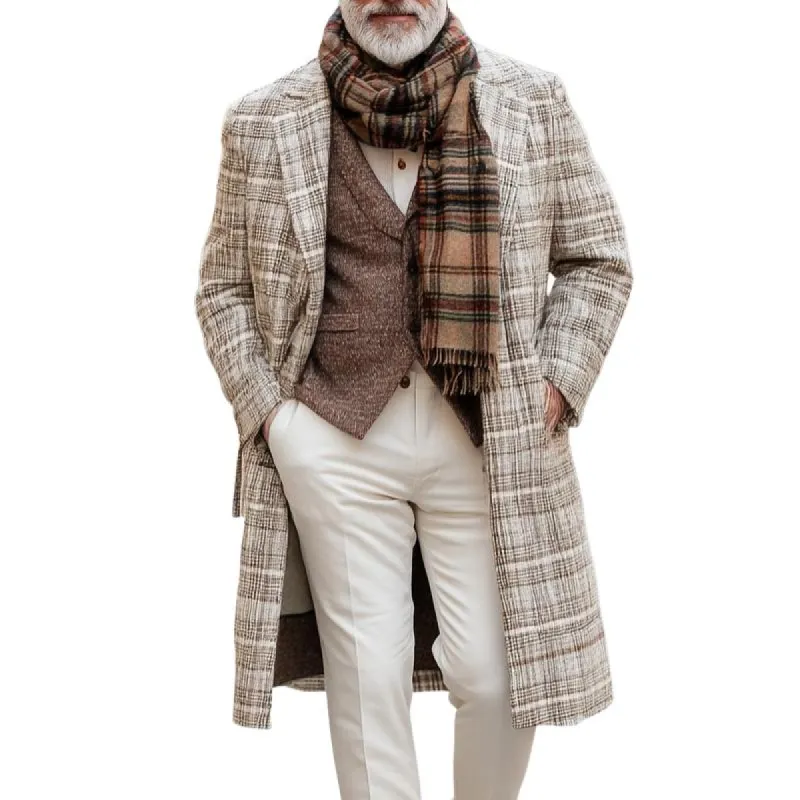 Men's Retro Plaid Printed Woolen Mid-Length Coat 27088572Y sold by Manly