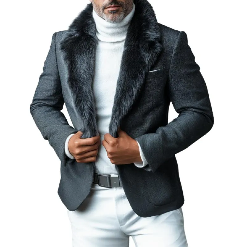 Men's Vintage Fur Collar Single Button Blazer 00893536Y made by Manly