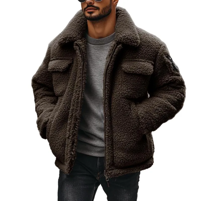 Men Fashion Lambswool Warm Multi-Pocket Lapel Coat 12875082Y sold by Manly