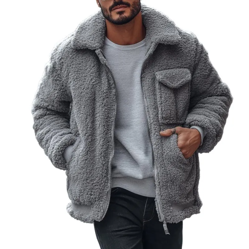 Men Fashion Lambswool Warm Multi-Pocket Lapel Coat 54742729Y sold by Manly