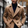 Men's Fashion Solid Lapel Double Breasted Mid-length Coat 21978924Z sold by Manly