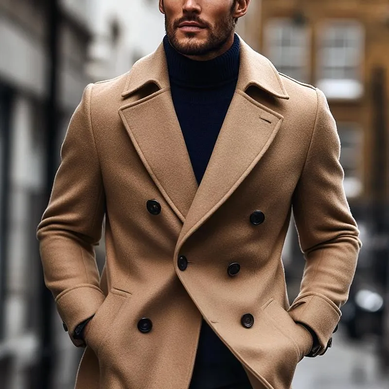 Men's Fashion Solid Lapel Double Breasted Mid-length Coat 21978924Z sold by Manly product image thumbnail 3