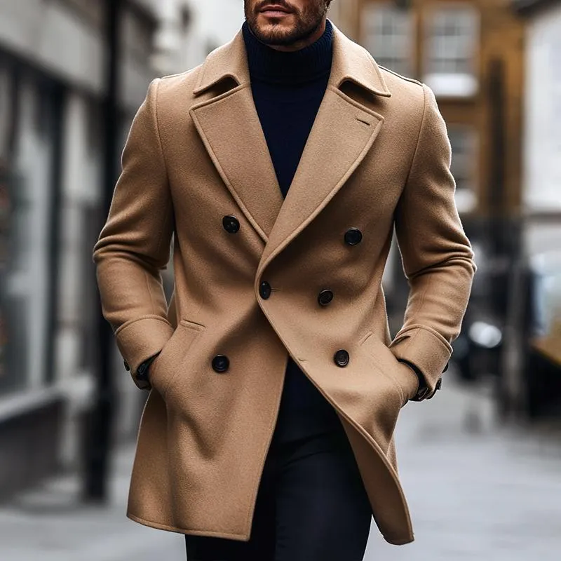 Men's Fashion Solid Lapel Double Breasted Mid-length Coat 21978924Z sold by Manly product image thumbnail 2