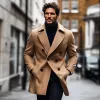 Men's Fashion Solid Lapel Double Breasted Mid-length Coat 21978924Z sold by Manly
