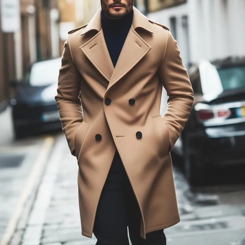 Men's Fashion Notch Lapel Double Breasted Long Coat 70466731Z sold by Manly product image thumbnail 2