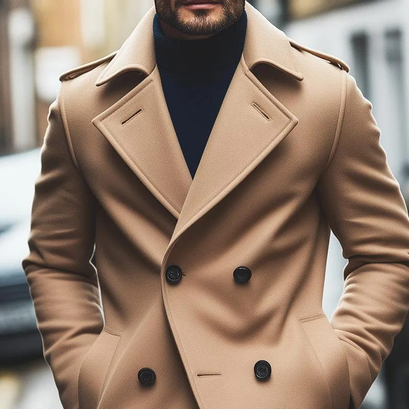 Men's Fashion Notch Lapel Double Breasted Long Coat 70466731Z sold by Manly product image thumbnail 3