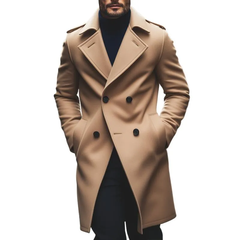 Men's Fashion Notch Lapel Double Breasted Long Coat 70466731Z sold by Manly