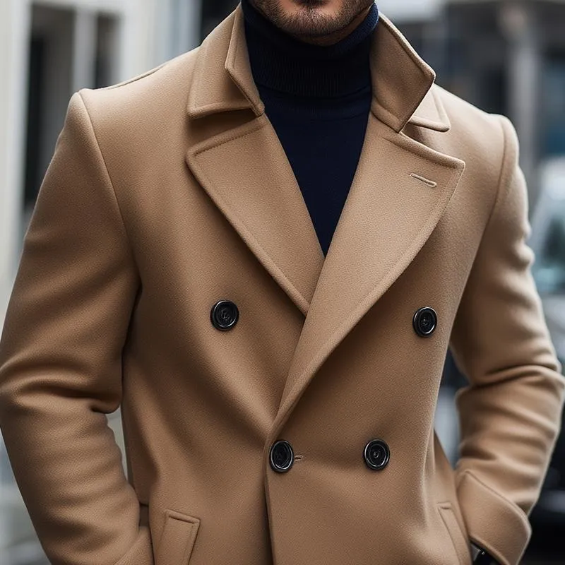 Men's Fashion Solid Double-layer Lapel Double Breasted Mid-length Coat 46373646Z sold by Manly product image thumbnail 3