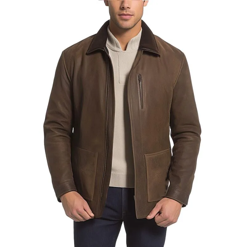 Men's Brown Fur Collar Leather Jacket 42392367U sold by Manly