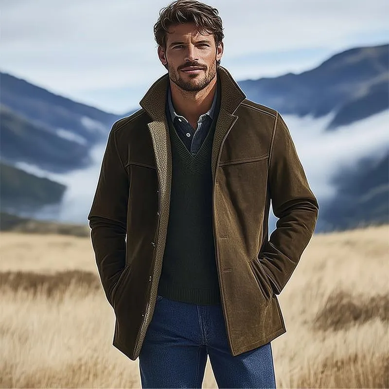 Men's Brown Suede Fur Lining Mid-length Coat 80548901U sold by Manly product image thumbnail 2