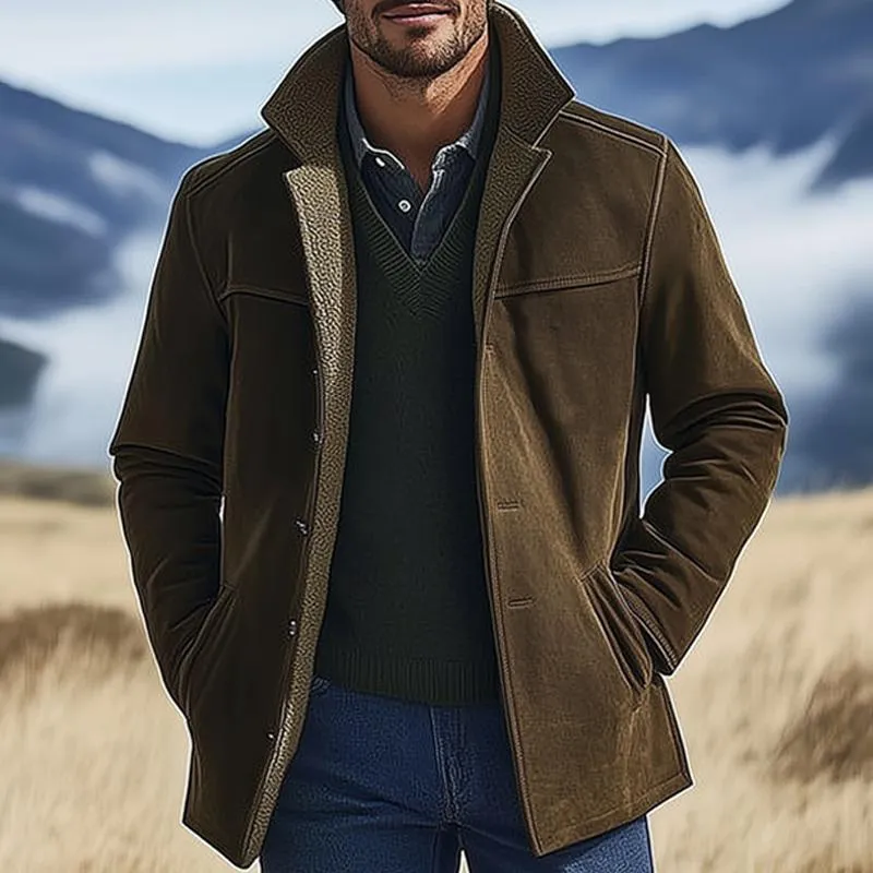 Men's Brown Suede Fur Lining Mid-length Coat 80548901U sold by Manly product image thumbnail 3