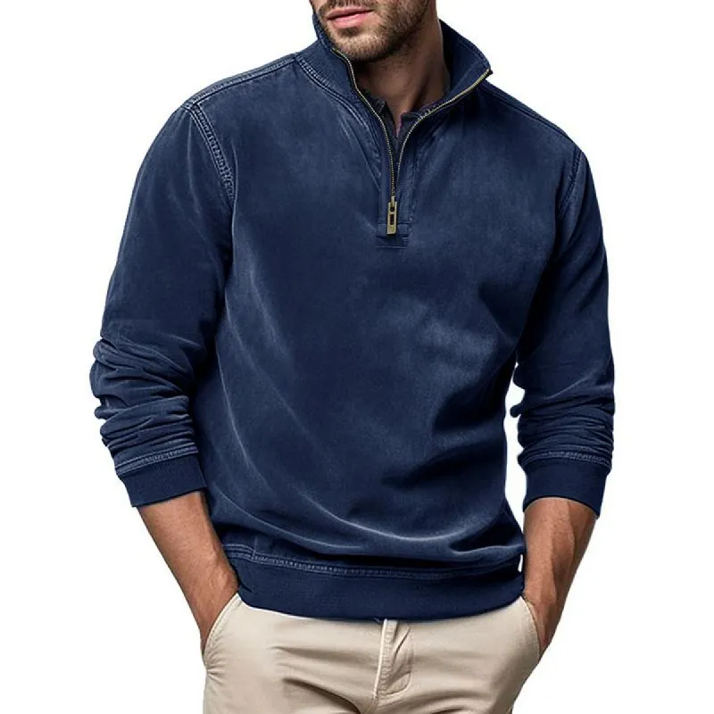 Men's solid color zipper stand collar sweatshirt 05907732U sold by Manly
