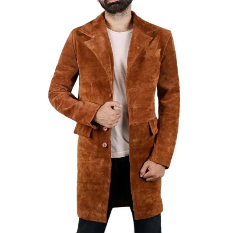 Men's Vintage Classic Knee-Length Pocket Button Suede Blazer 54682303K sold by Manly