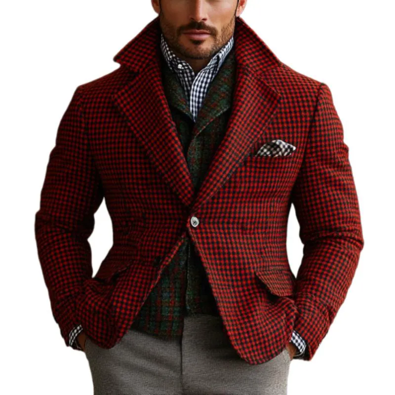 Men's Retro Business Houndstooth Lapel Single Breasted Blazer 44604167Y sold by Manly