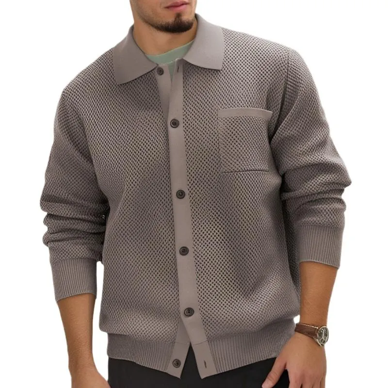 Men's Casual Solid Color Lapel Patch Pocket Knitted Cardigan 79317999M sold by Manly