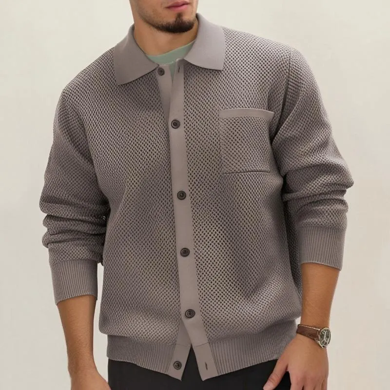 Men's Casual Solid Color Lapel Patch Pocket Knitted Cardigan 79317999M sold by Manly product image thumbnail 2