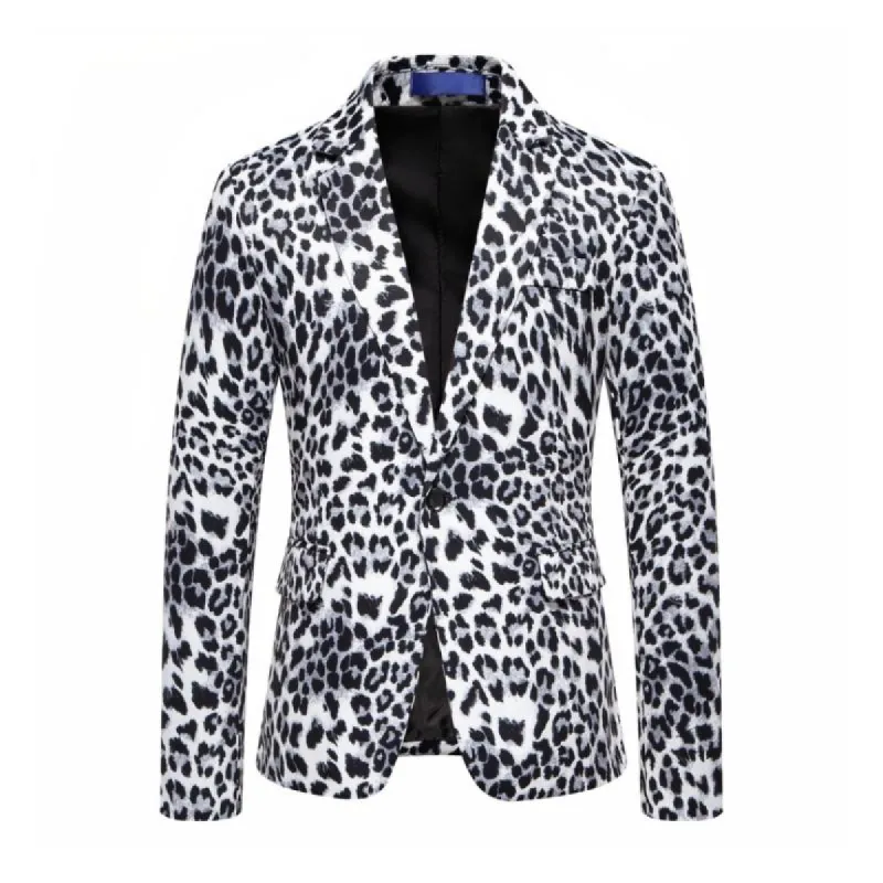 Men's Fashion Leopard Print Single-Breasted Slim Fit Blazer 42140098M sold by Manly