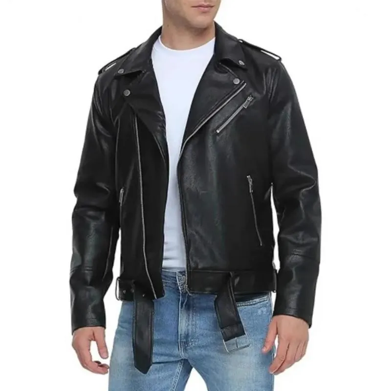 Men's Stylish Notch Lapel Zip-up Leather Motorcycle Jacket 42941184M sold by Manly